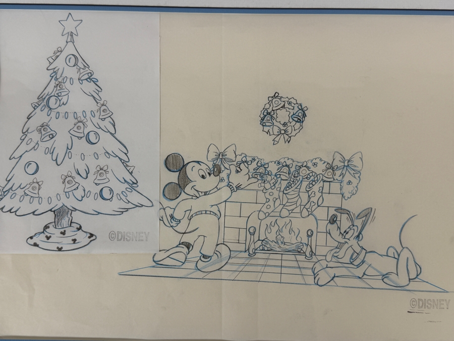 Original Walt Disney Hand Drawn Mickey Mouse And Pluto At Christmas Fireplace Christmas Bells Packaging Design Concept Drawing By Disney Artist Darren Hunt Purchased For $872 From The 1st Disneyana Convention In 1992 At Walt Disney World Resort 11 X 7 [Photo 3]