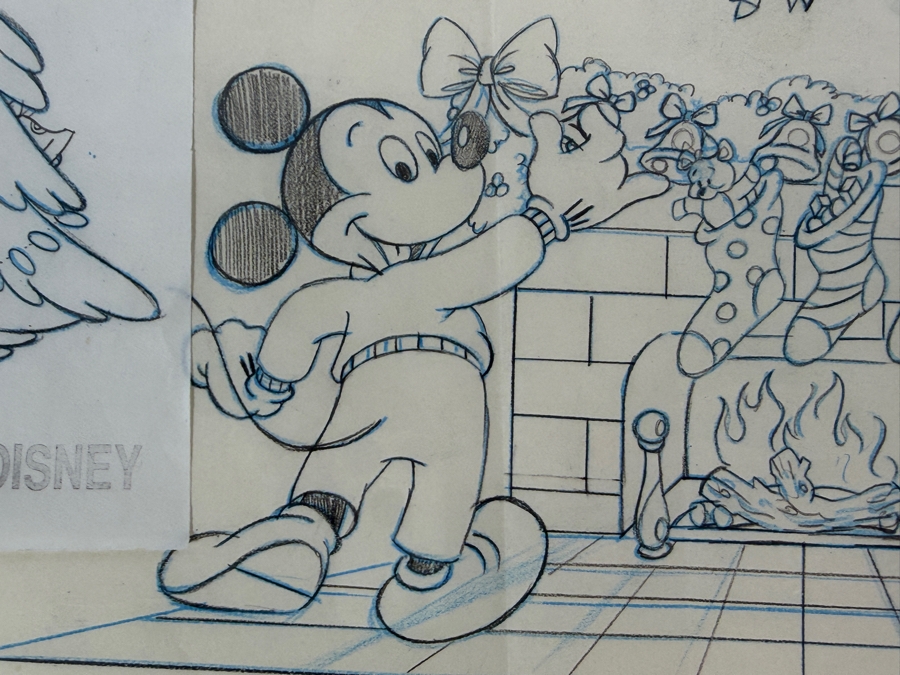 Original Walt Disney Hand Drawn Mickey Mouse And Pluto At Christmas Fireplace Christmas Bells Packaging Design Concept Drawing By Disney Artist Darren Hunt Purchased For $872 From The 1st Disneyana Convention In 1992 At Walt Disney World Resort 11 X 7 [Photo 7]