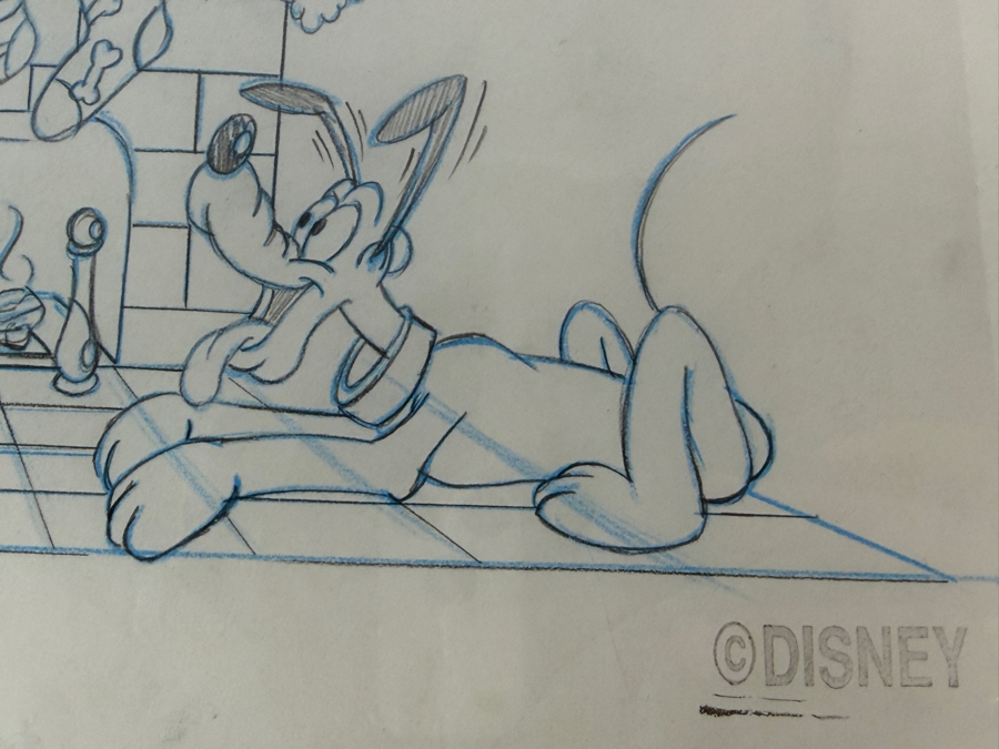 Original Walt Disney Hand Drawn Mickey Mouse And Pluto At Christmas Fireplace Christmas Bells Packaging Design Concept Drawing By Disney Artist Darren Hunt Purchased For $872 From The 1st Disneyana Convention In 1992 At Walt Disney World Resort 11 X 7 [Photo 6]
