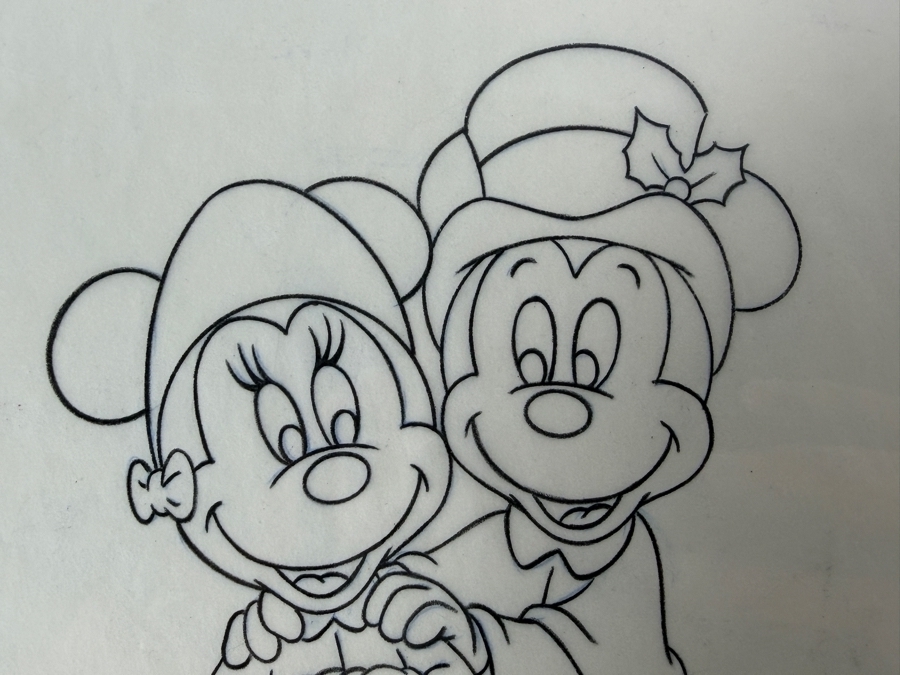 (2) Original Walt Disney Hand Drawn Christmas Victorian Mickey Mouse & Minnie Mouse Lucite Christmas Ornament Concept Drawings By Disney Artist Alex Maher From The 2nd Official Disneyana Convention In 1993 At Disneyland Purchased For $400 In 1993 5 X 7 [Photo 8]