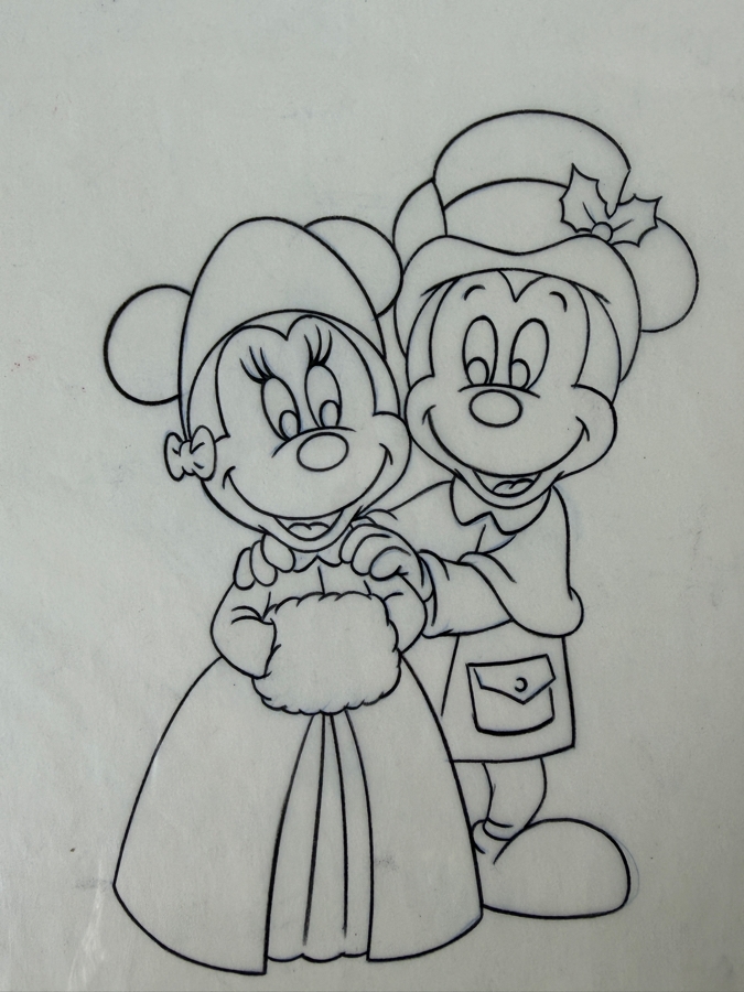 (2) Original Walt Disney Hand Drawn Christmas Victorian Mickey Mouse & Minnie Mouse Lucite Christmas Ornament Concept Drawings By Disney Artist Alex Maher From The 2nd Official Disneyana Convention In 1993 At Disneyland Purchased For $400 In 1993 5 X 7 [Photo 7]