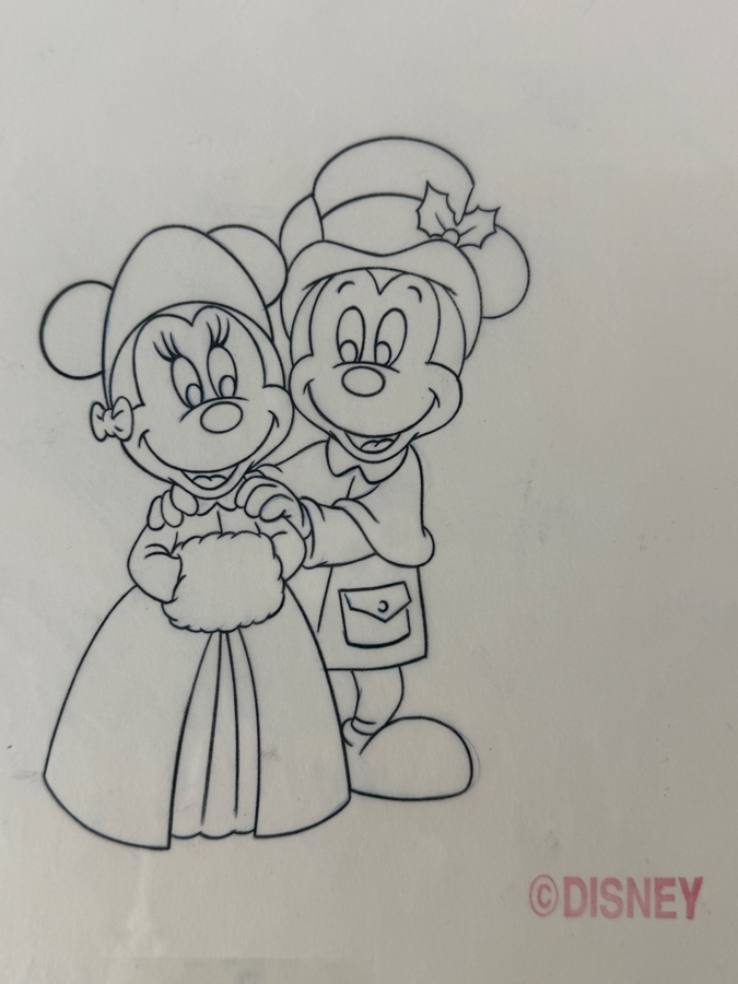 (2) Original Walt Disney Hand Drawn Christmas Victorian Mickey Mouse & Minnie Mouse Lucite Christmas Ornament Concept Drawings By Disney Artist Alex Maher From The 2nd Official Disneyana Convention In 1993 At Disneyland Purchased For $400 In 1993 5 X 7 [Photo 6]