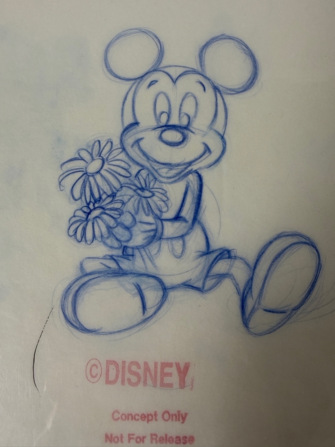 (2) Original Walt Disney Hand Drawn Mickey Mouse And Flowers Fashion Garment Concept Drawings By Disney Artist Alex Maher From The 2nd Official Disneyana Convention In 1993 At Disneyland Purchased For $640 In 1993 10 X 6 [Photo 4]