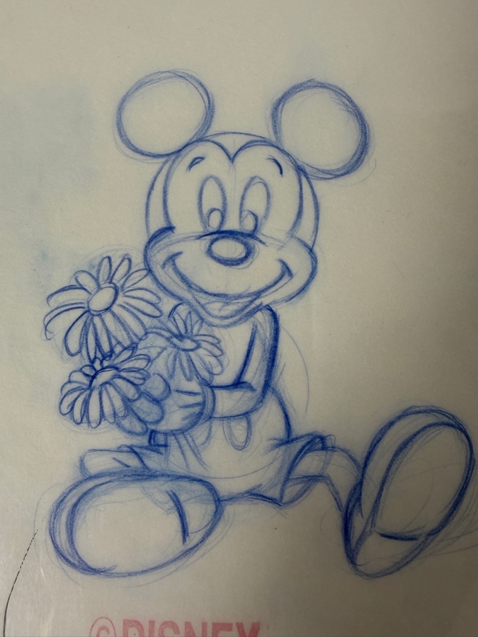 (2) Original Walt Disney Hand Drawn Mickey Mouse And Flowers Fashion Garment Concept Drawings By Disney Artist Alex Maher From The 2nd Official Disneyana Convention In 1993 At Disneyland Purchased For $640 In 1993 10 X 6 [Photo 5]