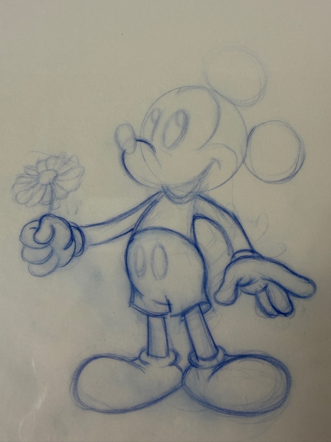 (2) Original Walt Disney Hand Drawn Mickey Mouse And Flowers Fashion Garment Concept Drawings By Disney Artist Alex Maher From The 2nd Official Disneyana Convention In 1993 At Disneyland Purchased For $640 In 1993 10 X 6 [Photo 6]