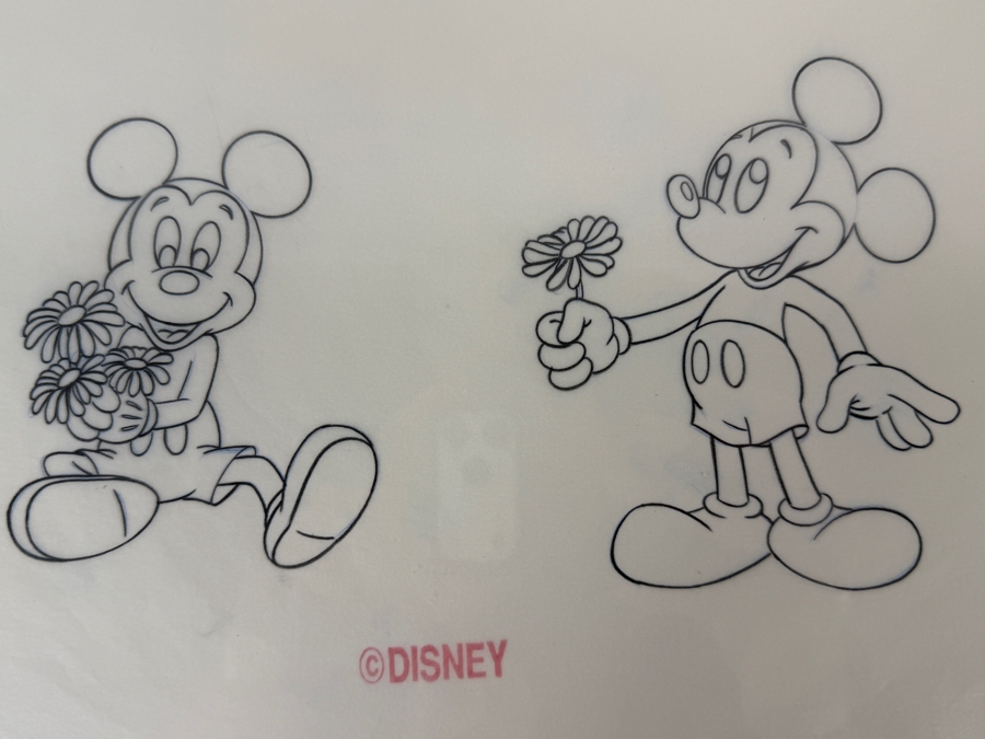 (2) Original Walt Disney Hand Drawn Mickey Mouse And Flowers Fashion Garment Concept Drawings By Disney Artist Alex Maher From The 2nd Official Disneyana Convention In 1993 At Disneyland Purchased For $640 In 1993 10 X 6 [Photo 7]