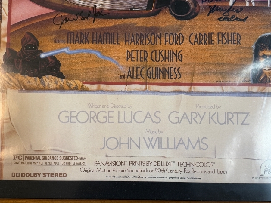 Vintage 1977 Star Wars Style D Rare Signed Poster By Carrie Fisher, George Lucas, Mark Hamill, Harrison Ford, Kenny Baker, Peter Mayhew, David Prowse, James Earl Jones, Rick Baker, Anthony Daniels And Phil Brown Framed 28.5 X 42.5 [Photo 21]