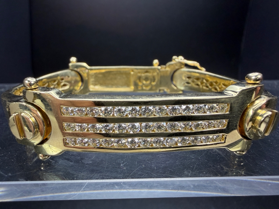 Stunning 14k Gold Men's Bracelet Accented With (39) 2.5mm Round Brilliant Diamonds Est. 2.35cttw SI1-SI2 G-H 2 7/8'W 77.8g Signed M CRAFT Apx $6,850 Gold Melt Value - Retails For $36,000 [Photo 5]