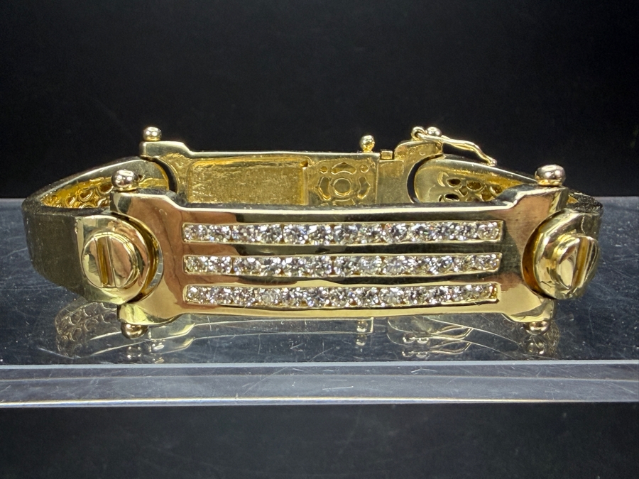 Stunning 14k Gold Men's Bracelet Accented With (39) 2.5mm Round Brilliant Diamonds Est. 2.35cttw SI1-SI2 G-H 2 7/8'W 77.8g Signed M CRAFT Apx $6,850 Gold Melt Value - Retails For $36,000 [Photo 2]
