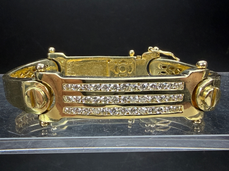 Stunning 14k Gold Men's Bracelet Accented With (39) 2.5mm Round Brilliant Diamonds Est. 2.35cttw SI1-SI2 G-H 2 7/8'W 77.8g Signed M CRAFT Apx $6,850 Gold Melt Value - Retails For $36,000 [Photo 3]