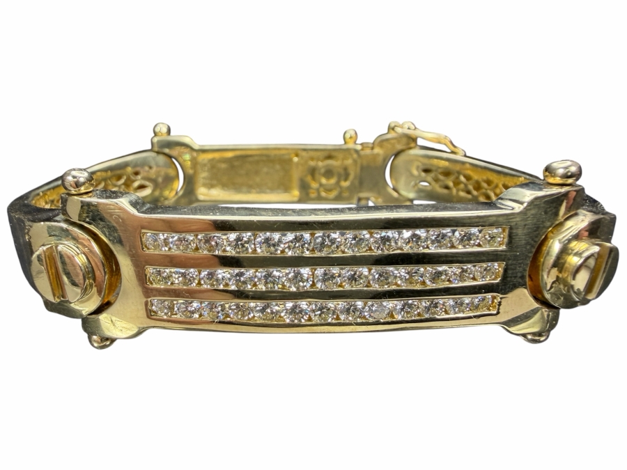 Stunning 14k Gold Men's Bracelet Accented With (39) 2.5mm Round Brilliant Diamonds Est. 2.35cttw SI1-SI2 G-H 2 7/8'W 77.8g Signed M CRAFT Apx $6,850 Gold Melt Value - Retails For $36,000