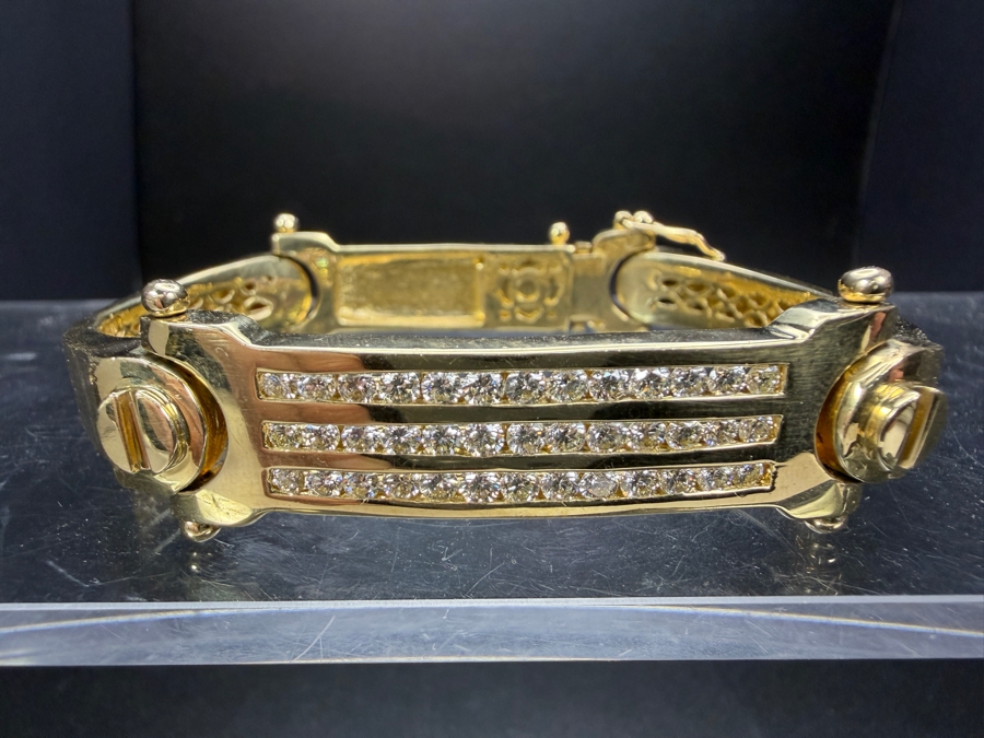 Stunning 14k Gold Men's Bracelet Accented With (39) 2.5mm Round Brilliant Diamonds Est. 2.35cttw SI1-SI2 G-H 2 7/8'W 77.8g Signed M CRAFT Apx $6,850 Gold Melt Value - Retails For $36,000 [Photo 4]