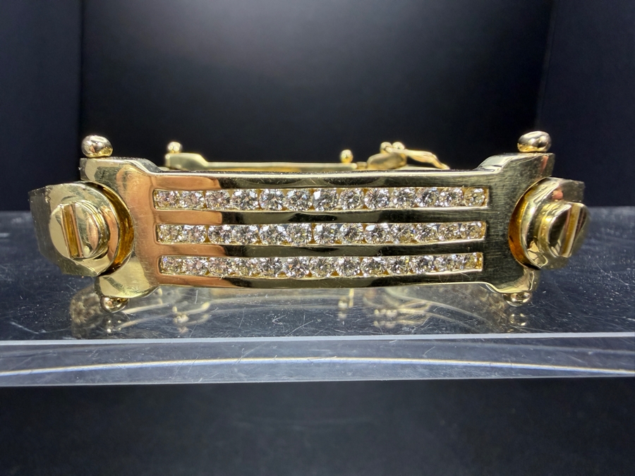 Stunning 14k Gold Men's Bracelet Accented With (39) 2.5mm Round Brilliant Diamonds Est. 2.35cttw SI1-SI2 G-H 2 7/8'W 77.8g Signed M CRAFT Apx $6,850 Gold Melt Value - Retails For $36,000 [Photo 6]