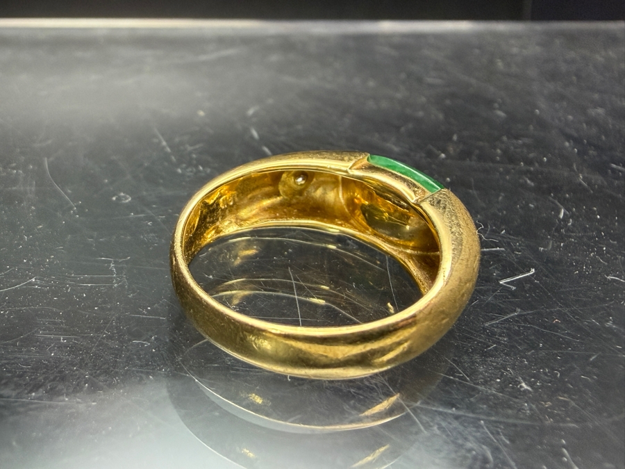 18k Gold Men's Green Jade Ring Accented With (2) .01 Diamonds Est. .02cttw Size 7 5.9g Retails $3,800 [Photo 8]