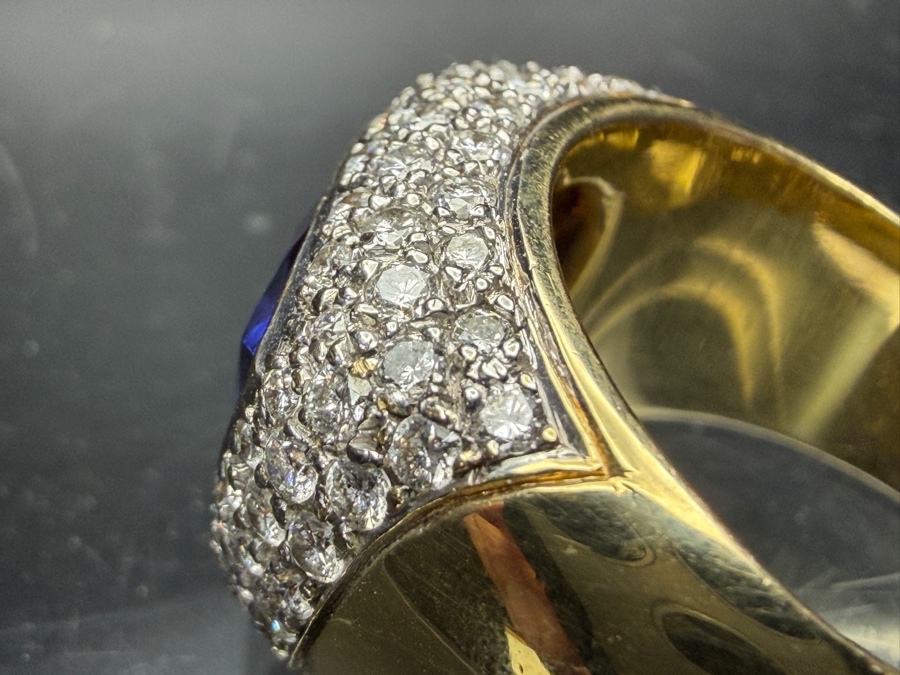 Stunning Large 14k Gold Men's Ring With 12.5mm X 12.5mm Trillion Tanzanite Est. 7ct And Accented With (80) 1.5-1.8mm Round Brilliant Diamonds Est. 1.60cttw Size 11 31.2g Retails $29,400 [Photo 15]