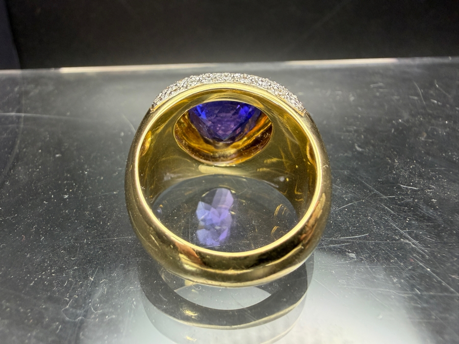 Stunning Large 14k Gold Men's Ring With 12.5mm X 12.5mm Trillion Tanzanite Est. 7ct And Accented With (80) 1.5-1.8mm Round Brilliant Diamonds Est. 1.60cttw Size 11 31.2g Retails $29,400 [Photo 12]