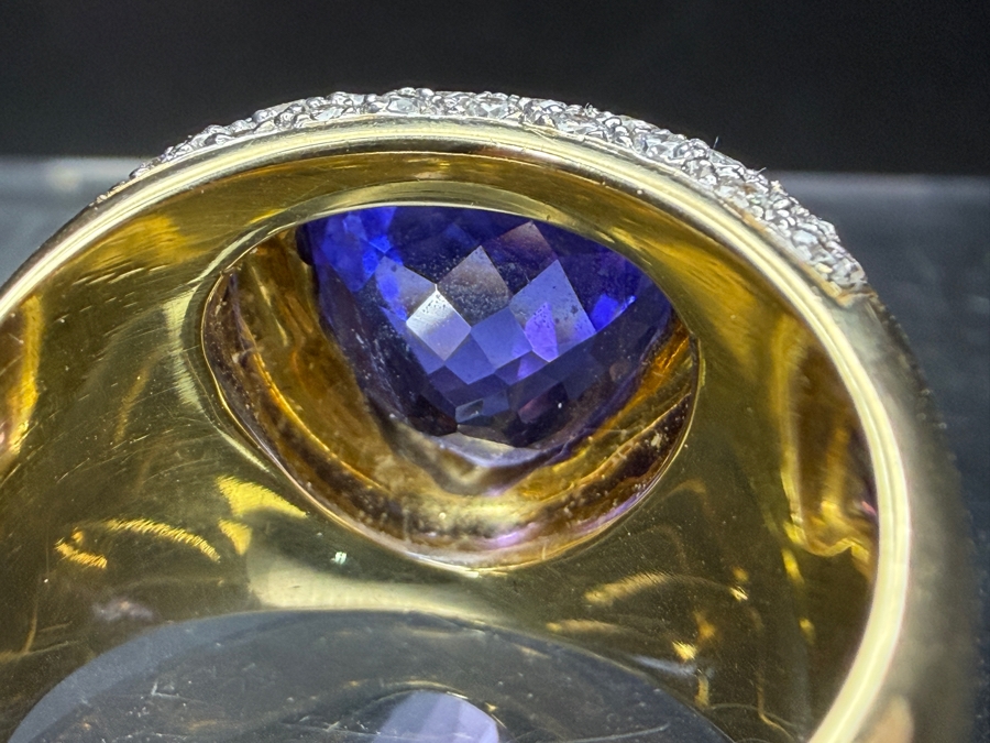 Stunning Large 14k Gold Men's Ring With 12.5mm X 12.5mm Trillion Tanzanite Est. 7ct And Accented With (80) 1.5-1.8mm Round Brilliant Diamonds Est. 1.60cttw Size 11 31.2g Retails $29,400 [Photo 16]