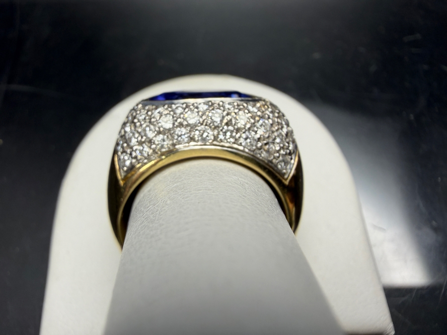 Stunning Large 14k Gold Men's Ring With 12.5mm X 12.5mm Trillion Tanzanite Est. 7ct And Accented With (80) 1.5-1.8mm Round Brilliant Diamonds Est. 1.60cttw Size 11 31.2g Retails $29,400 [Photo 9]