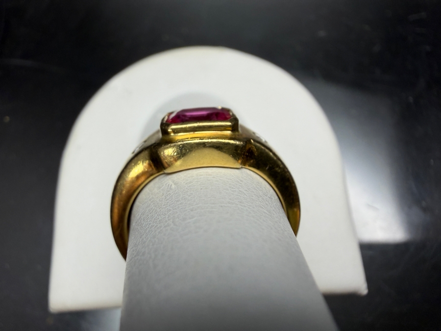 18k Gold Men's 6.5 X 5.5mm Pink Sapphire Ring Accented With (2) 1.8mm Round Brilliant Diamonds Est. .06cttw Size 7.75 9.4g Retails $7,000 [Photo 5]