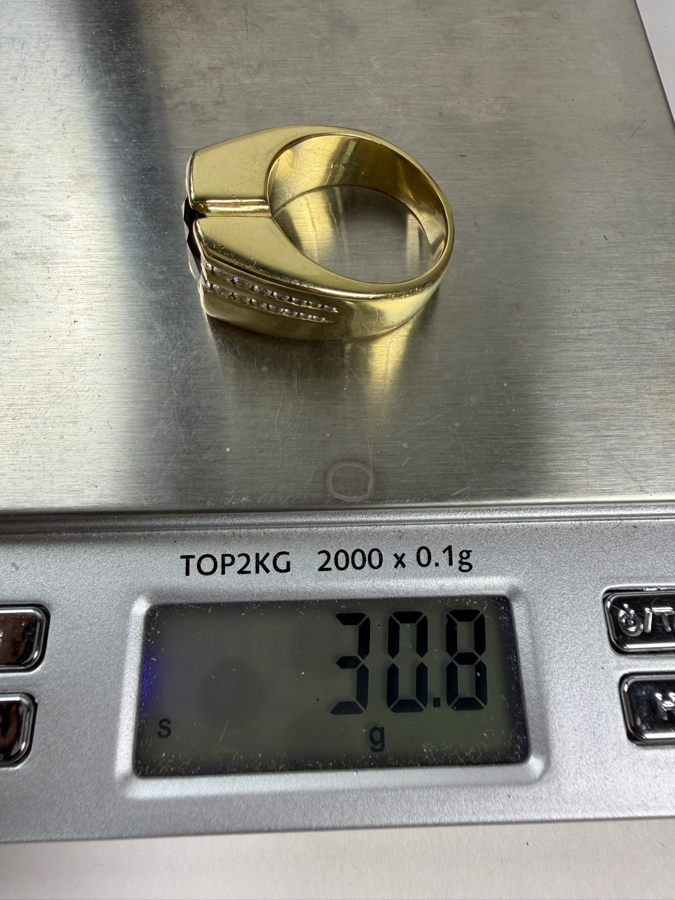 Impressive 14k Gold Men's 11 x 10mm Mozambique Garnet Accented With (16) Diamonds Size 11 30.8g Retails $14,000 [Photo 12]