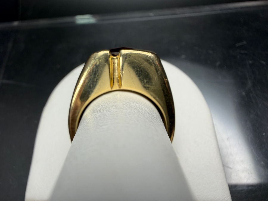 Impressive 14k Gold Men's 11 x 10mm Mozambique Garnet Accented With (16) Diamonds Size 11 30.8g Retails $14,000 [Photo 8]