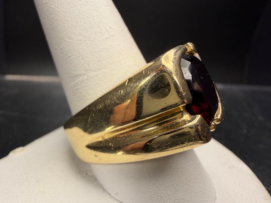 Impressive 14k Gold Men's 11 x 10mm Mozambique Garnet Accented With (16) Diamonds Size 11 30.8g Retails $14,000 [Photo 7]