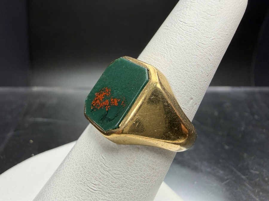 9k Gold Men's 11.5 X 9mm Bloodstone Ring Size 6.75 7.7g Retails $2,200 [Photo 2]