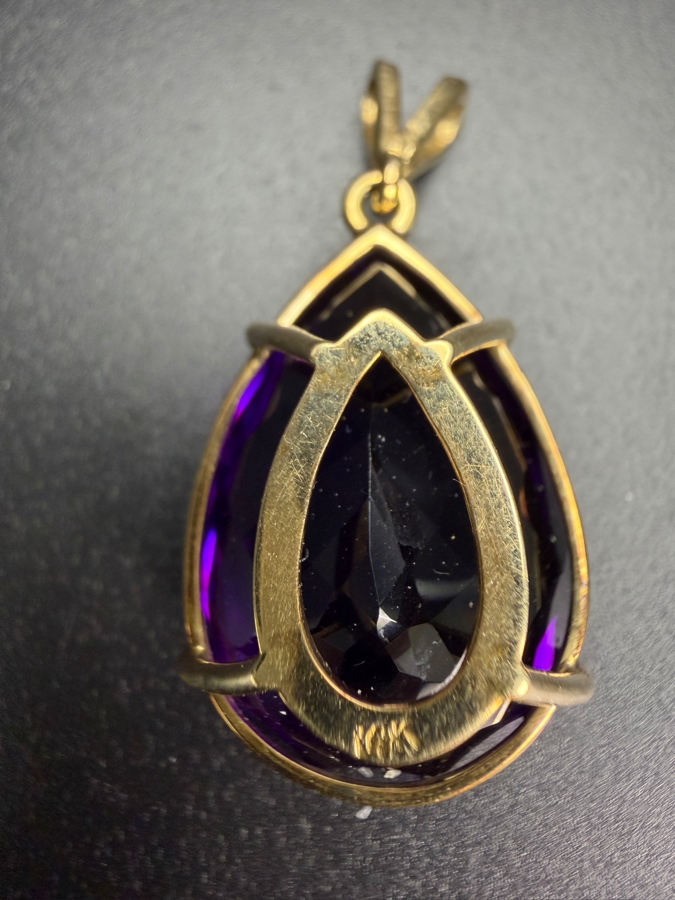 Large 14k Gold 28 X 20 Pear Shape Amethyst Est. 30-35ct 13.1g 1 3/8'L Retails $3,000 [Photo 6]