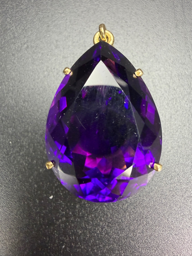 Large 14k Gold 28 X 20 Pear Shape Amethyst Est. 30-35ct 13.1g 1 3/8'L Retails $3,000 [Photo 2]