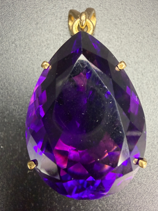 Large 14k Gold 28 X 20 Pear Shape Amethyst Est. 30-35ct 13.1g 1 3/8'L Retails $3,000 [Photo 8]