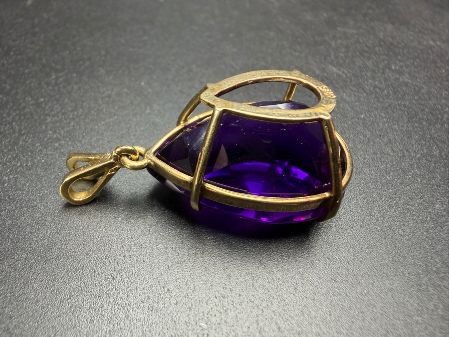 Large 14k Gold 28 X 20 Pear Shape Amethyst Est. 30-35ct 13.1g 1 3/8'L Retails $3,000 [Photo 7]