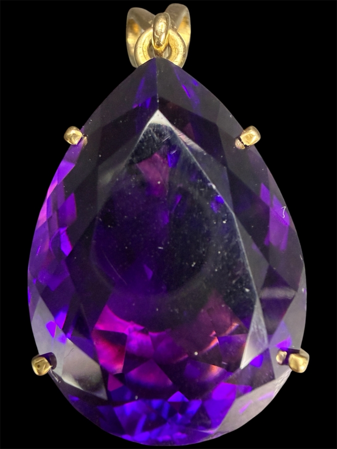 Large 14k Gold 28 X 20 Pear Shape Amethyst Est. 30-35ct 13.1g 1 3/8'L Retails $3,000