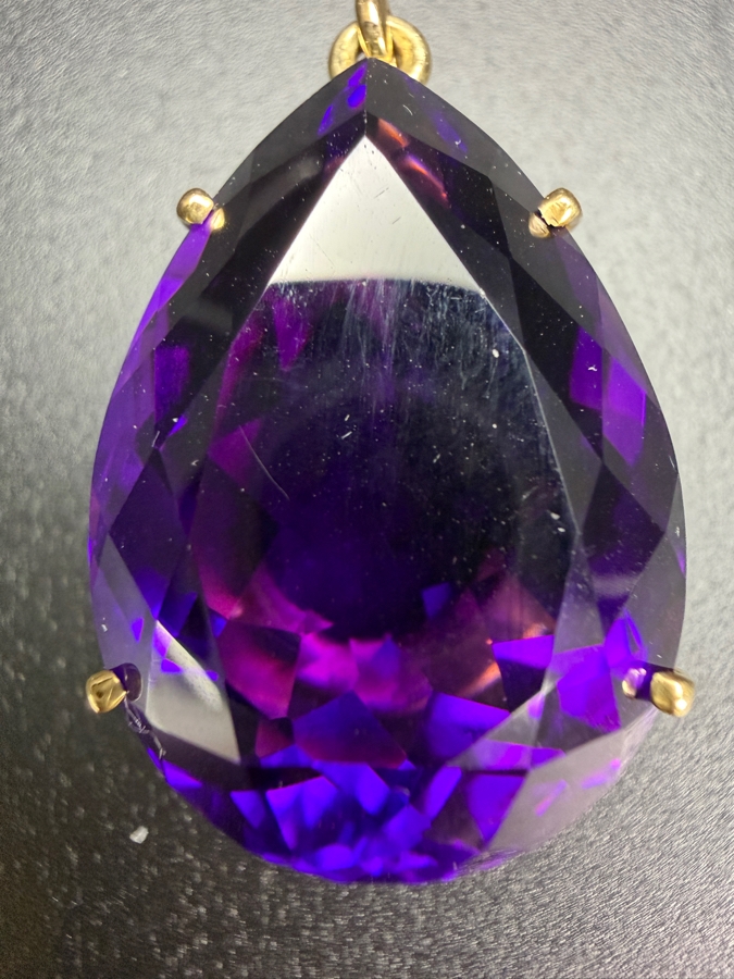 Large 14k Gold 28 X 20 Pear Shape Amethyst Est. 30-35ct 13.1g 1 3/8'L Retails $3,000 [Photo 3]