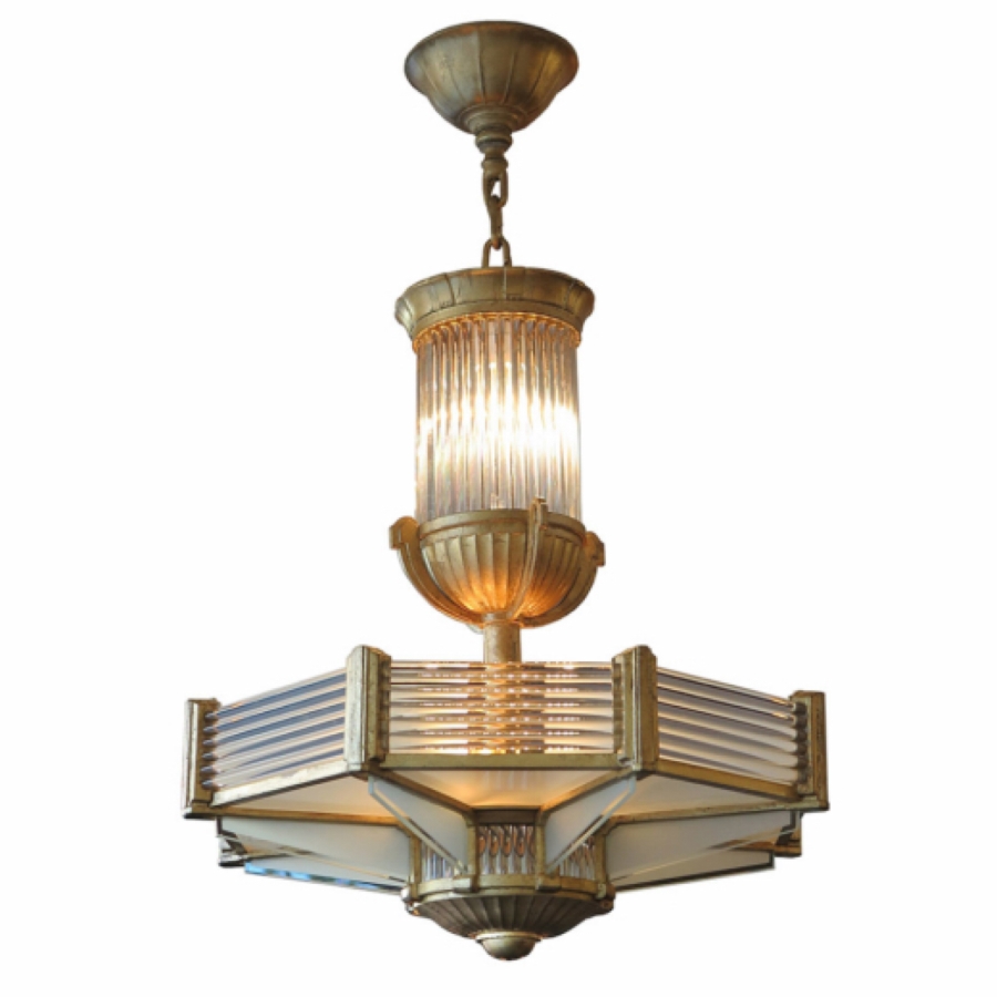 Stunning French Art Deco Bronze & Glass Chandelier Circa 1930 By Atelier Petitot Designed By Henri Petitot 25'W X 43'H Estimate $13,000-$15,000