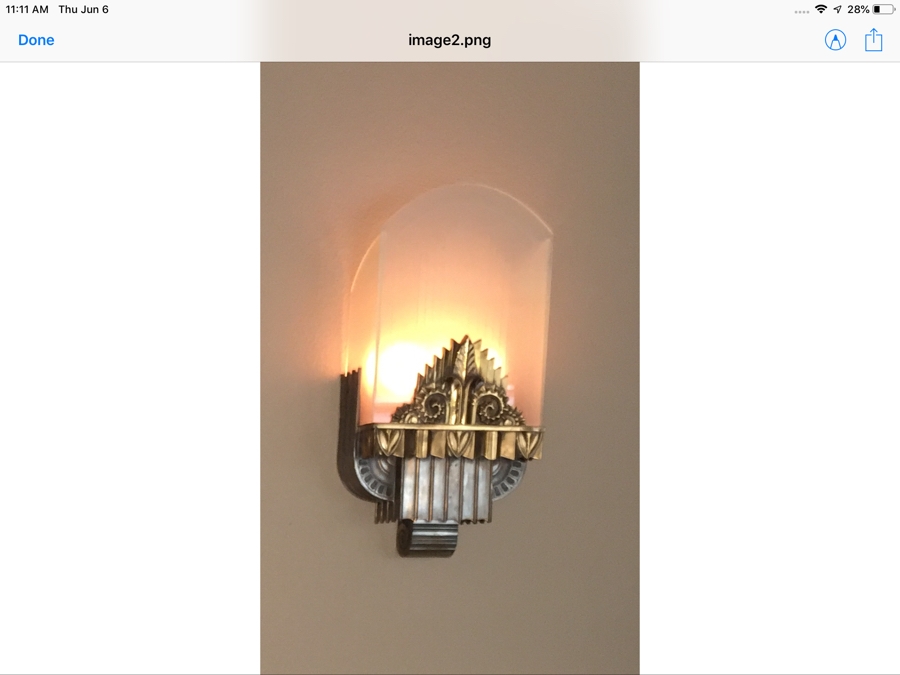 Stunning Pair Of Vintage Art Deco Wall Sconces With Frosted Glass Slip Shades [Photo 3]