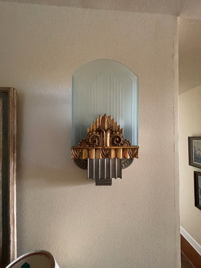 Stunning Pair Of Vintage Art Deco Wall Sconces With Frosted Glass Slip Shades [Photo 2]