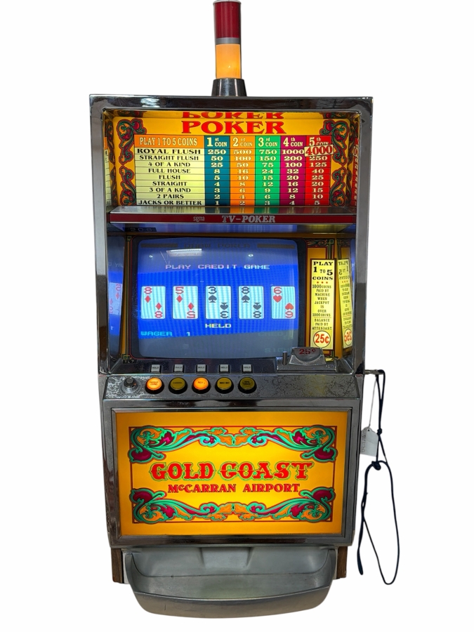 Vintage TV-Poker Slot Machine From The Gold Coast Hotel And Casino In Las Vegas (Specifically From The McCarrran Airport (Harry Reid) In Las Vegas, NV) Model POKER-B9 B09-01 By Sigma Inc., Tokyo, Japan 17W X 20.5D X 41H