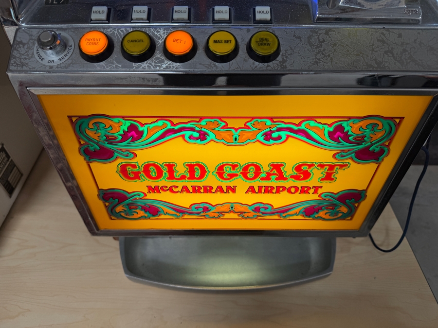Vintage TV-Poker Slot Machine From The Gold Coast Hotel And Casino In Las Vegas (Specifically From The McCarrran Airport (Harry Reid) In Las Vegas, NV) Model POKER-B9 B09-01 By Sigma Inc., Tokyo, Japan 17W X 20.5D X 41H [Photo 4]