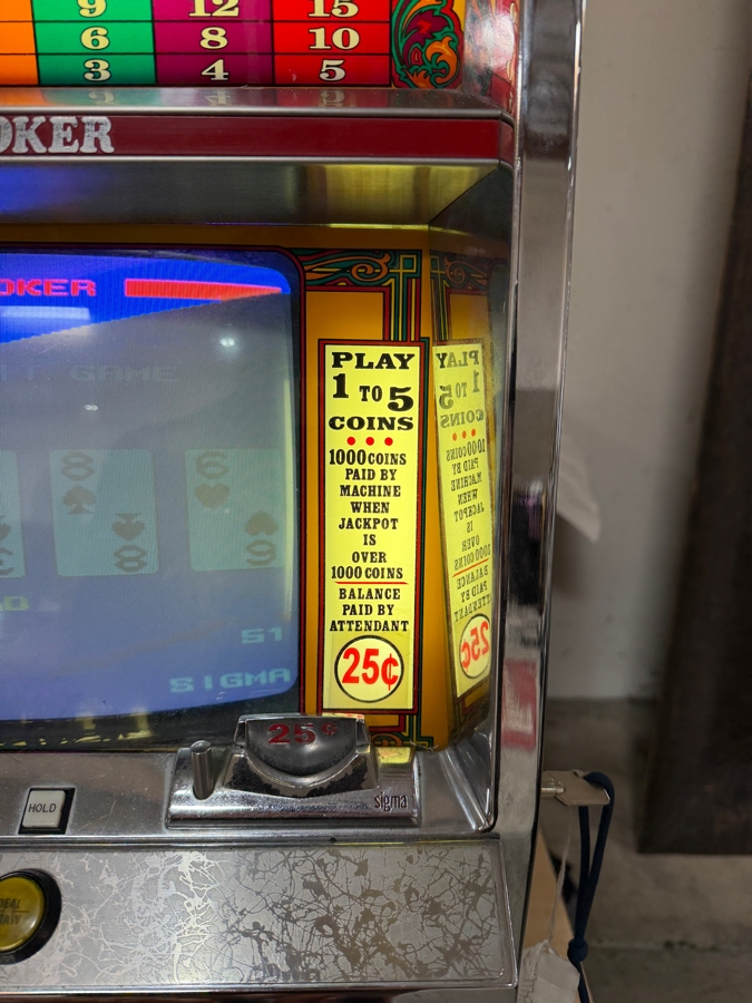 Vintage TV-Poker Slot Machine From The Gold Coast Hotel And Casino In Las Vegas (Specifically From The McCarrran Airport (Harry Reid) In Las Vegas, NV) Model POKER-B9 B09-01 By Sigma Inc., Tokyo, Japan 17W X 20.5D X 41H [Photo 5]