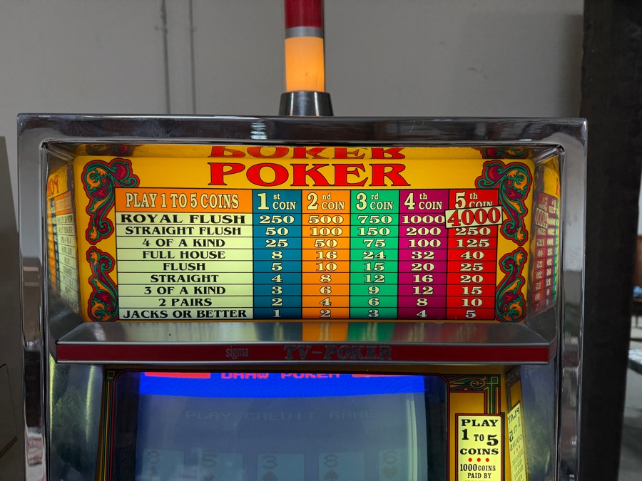 Vintage TV-Poker Slot Machine From The Gold Coast Hotel And Casino In Las Vegas (Specifically From The McCarrran Airport (Harry Reid) In Las Vegas, NV) Model POKER-B9 B09-01 By Sigma Inc., Tokyo, Japan 17W X 20.5D X 41H [Photo 6]