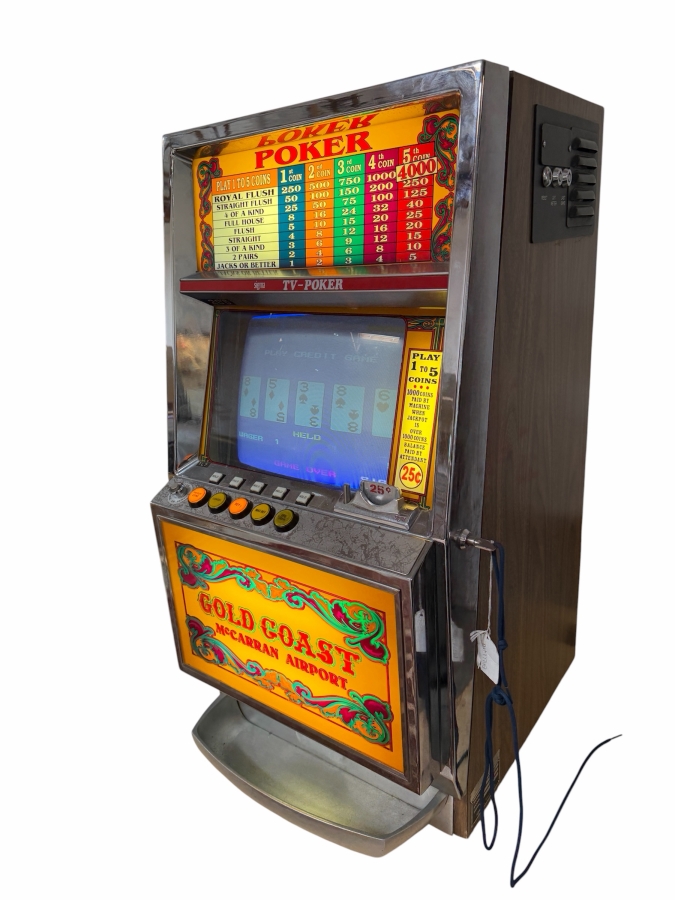 Vintage TV-Poker Slot Machine From The Gold Coast Hotel And Casino In Las Vegas (Specifically From The McCarrran Airport (Harry Reid) In Las Vegas, NV) Model POKER-B9 B09-01 By Sigma Inc., Tokyo, Japan 17W X 20.5D X 41H [Photo 2]