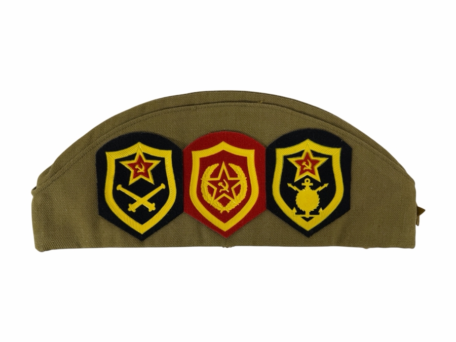 Vintage Soviet Union Military Pilotka Side Cap Adorned With Multiple Patches And Pins 12W [Photo 3]