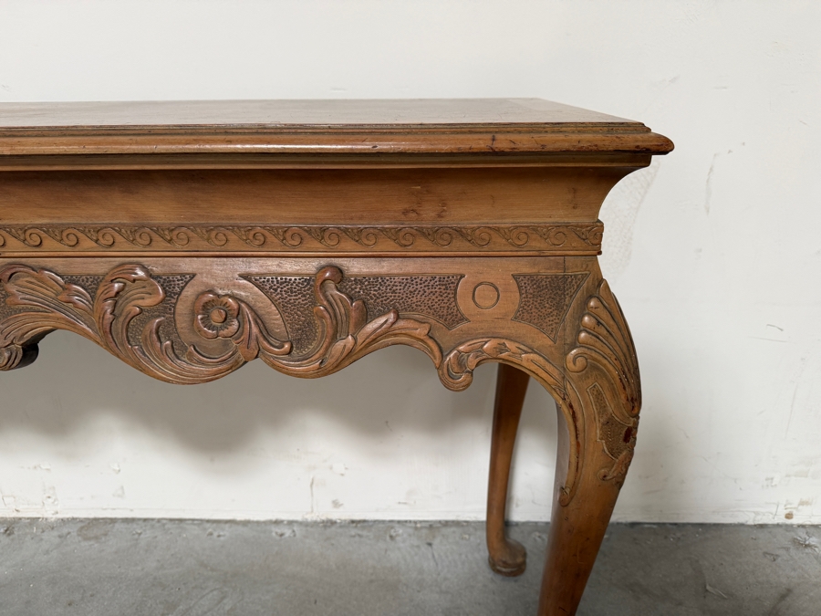 Vintage Hand Carved Walnut Console Table Featuring Shell Carvings And Cabriole Legs 53.5W X 19D X 32.5H [Photo 6]