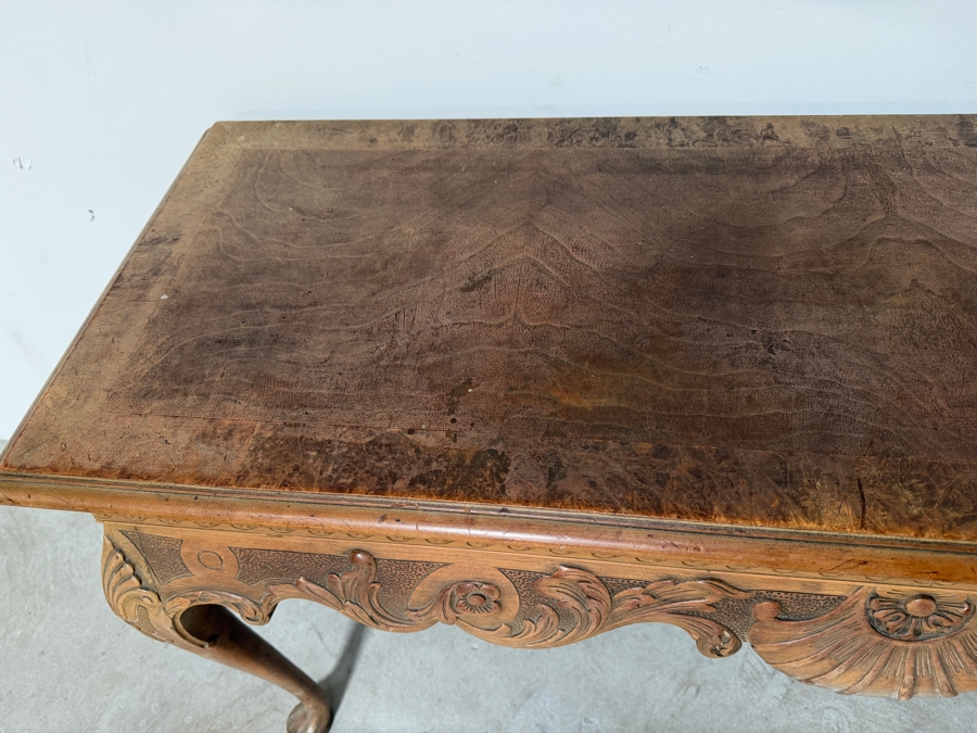 Vintage Hand Carved Walnut Console Table Featuring Shell Carvings And Cabriole Legs 53.5W X 19D X 32.5H [Photo 9]