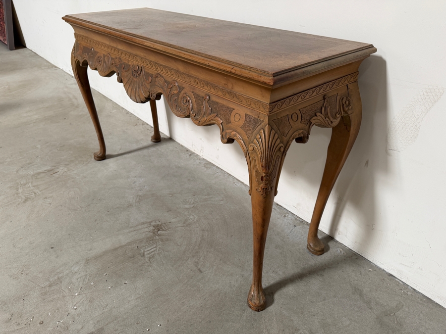 Vintage Hand Carved Walnut Console Table Featuring Shell Carvings And Cabriole Legs 53.5W X 19D X 32.5H [Photo 7]