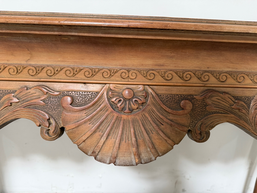 Vintage Hand Carved Walnut Console Table Featuring Shell Carvings And Cabriole Legs 53.5W X 19D X 32.5H [Photo 5]