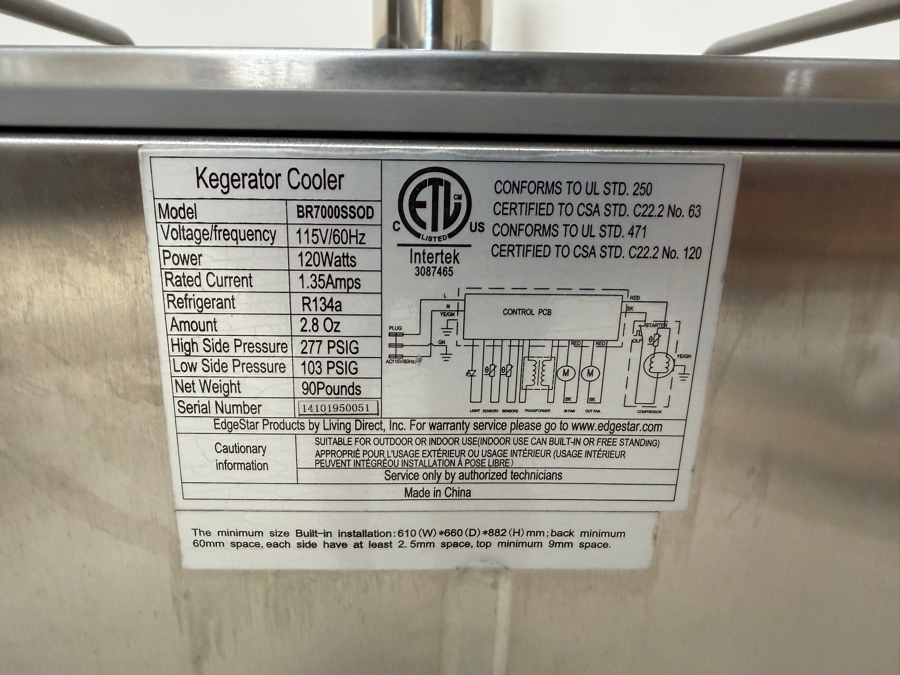 EdgeStar Kegerator Cooler Outdoor Double Tap Model BR7000SSOD 24W X 27D X 60H [Photo 9]