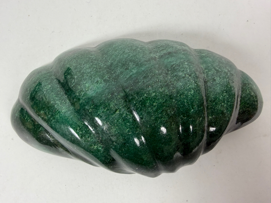 Hand Carved Aventurine Shell Trinket Dish Cased In A Purple Velvet Box 6W X 3D X 2H [Photo 4]