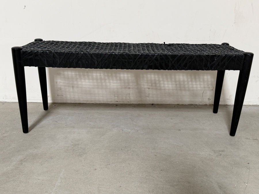 Safavieh Black Bandelier Leather Weave Bench (One Strap Needs Repair) 48W X 16D X 18H [Photo 8]