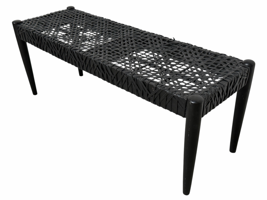 Safavieh Black Bandelier Leather Weave Bench (One Strap Needs Repair) 48W X 16D X 18H
